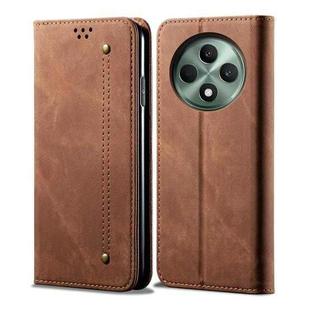 For OPPO Reno12 F 5G Global Denim Texture Casual Style Horizontal Flip Leather Case(Brown)