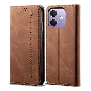 For OPPO A3X 5G India Denim Texture Casual Style Horizontal Flip Leather Case(Brown)