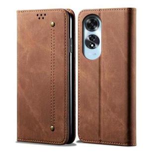 For OPPO A60 Denim Texture Casual Style Horizontal Flip Leather Case(Brown)