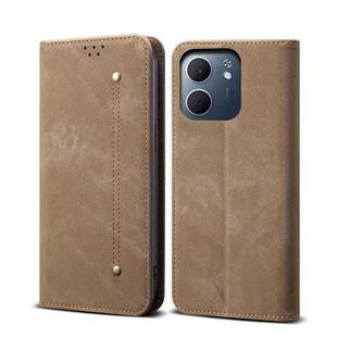 For OPPO A5x 4G / 5G Denim Texture Casual Style Horizontal Flip Leather Case(Khaki)