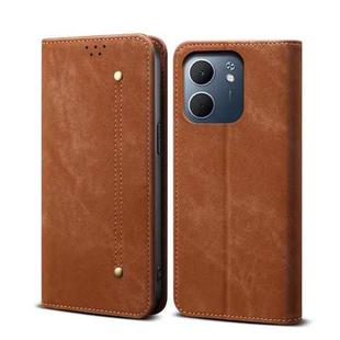 For OPPO A5x 4G / 5G Denim Texture Casual Style Horizontal Flip Leather Case(Brown)