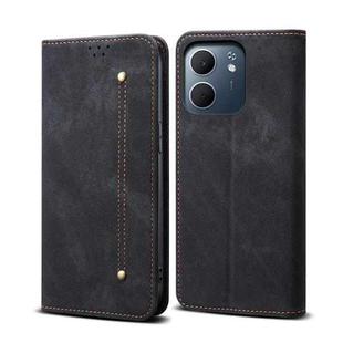 For OPPO A5x 4G / 5G Denim Texture Casual Style Horizontal Flip Leather Case(Black)