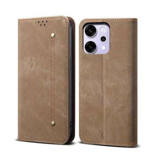 For OPPO Reno14 5G Global Denim Texture Casual Style Horizontal Flip Leather Case(Khaki)