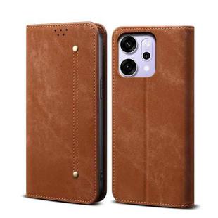 For OPPO Reno14 5G Global Denim Texture Casual Style Horizontal Flip Leather Case(Brown)