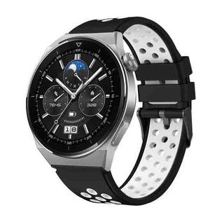 For Huawei Watch GT3 Pro 46mm Two Color Round Hole Silicone Watch Band(Black White)