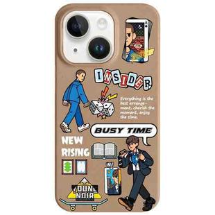 For iPhone 14 Plus Painted Pattern Skin-friendly PC Phone Case(Busy Time)