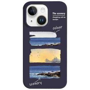 For iPhone 14 Plus Painted Pattern Skin-friendly PC Phone Case(Purple+Sunset)
