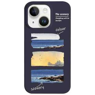 For iPhone 14 Painted Pattern Skin-friendly PC Phone Case(Purple+Sunset)