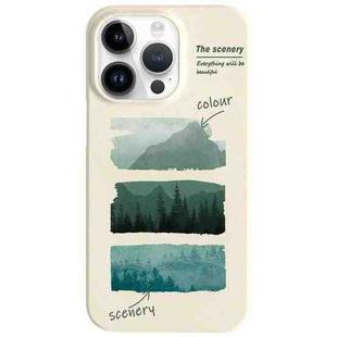 For iPhone 14 Pro Max Painted Pattern Skin-friendly PC Phone Case(Beige-Green Watercolor)