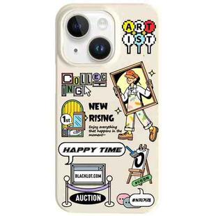 For iPhone 13 Painted Pattern Skin-friendly PC Phone Case(Happy Time)