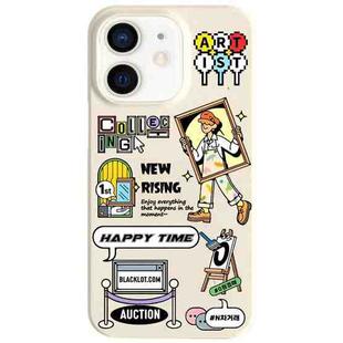For iPhone 12 Painted Pattern Skin-friendly PC Phone Case(Happy Time)