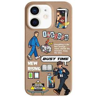 For iPhone 12 Painted Pattern Skin-friendly PC Phone Case(Busy Time)