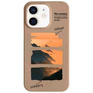 For iPhone 12 Painted Pattern Skin-friendly PC Phone Case(Coffee-Orange Watercolor)