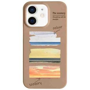 For iPhone 12 Painted Pattern Skin-friendly PC Phone Case(Coffee+Sunset)