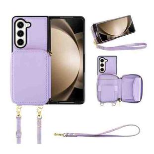 For Samsung Galaxy Z Fold5 Multifunctional Card Bag Phone Case(Purple)