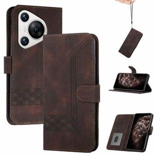 For Huawei Pura 70 Cubic Skin Feel Flip Leather Phone Case(Brown)