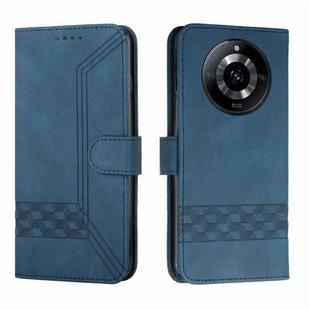 For Realme 11 Pro Cubic Skin Feel Flip Leather Phone Case(Blue)