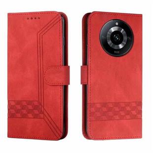 For Realme 11 Pro Cubic Skin Feel Flip Leather Phone Case(Red)