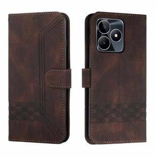 For Realme C53 Cubic Skin Feel Flip Leather Phone Case(Brown)