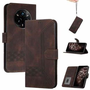 For Realme 14 Pro+ Cubic Skin Feel Flip Leather Phone Case(Brown)