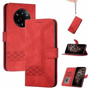 For Realme 14 Pro+ Cubic Skin Feel Flip Leather Phone Case(Red)