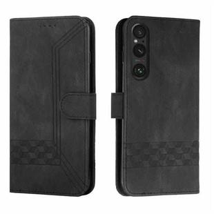 For Sony Xperia 1 V 2023 Cubic Skin Feel Flip Leather Phone Case(Black)