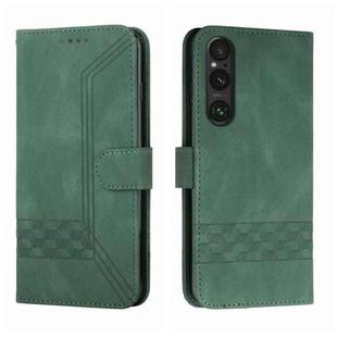 For Sony Xperia 1 V 2023 Cubic Skin Feel Flip Leather Phone Case(Green)