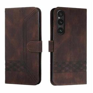 For Sony Xperia 1 V 2023 Cubic Skin Feel Flip Leather Phone Case(Brown)