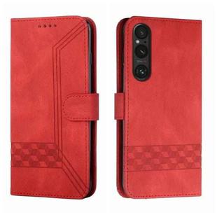 For Sony Xperia 1 V 2023 Cubic Skin Feel Flip Leather Phone Case(Red)