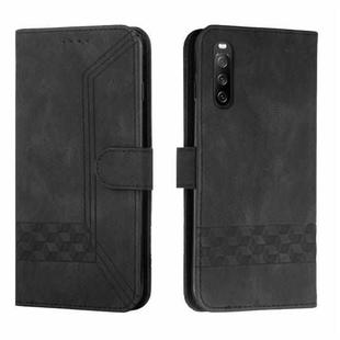 For Sony Xperia 10 V 2023 Cubic Skin Feel Flip Leather Phone Case(Black)