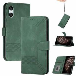 For Sony Xperia 10 VI Cubic Skin Feel Flip Leather Phone Case(Green)
