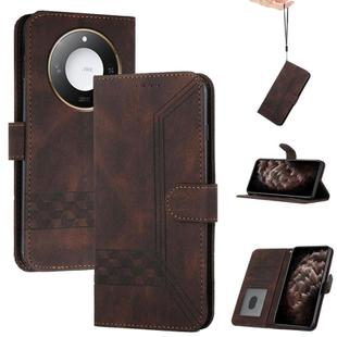 For Honor X60 / X9c Smart Cubic Skin Feel Flip Leather Phone Case(Brown)