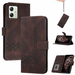 For Motorola Moto G54 Global Cubic Skin Feel Flip Leather Phone Case(Brown)