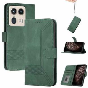 For Motorola Moto X50 Ultra Cubic Skin Feel Flip Leather Phone Case(Green)