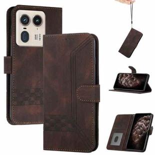 For Motorola Moto X50 Ultra Cubic Skin Feel Flip Leather Phone Case(Brown)