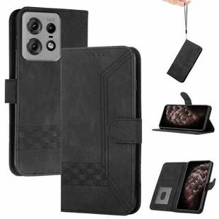 For Motorola Edge 50 Pro Cubic Skin Feel Flip Leather Phone Case(Black)