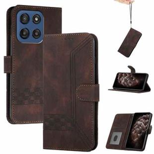 For Motorola Edge 60 Cubic Skin Feel Flip Leather Phone Case(Brown)