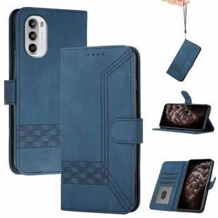 For Motorola Moto G52 Cubic Skin Feel Flip Leather Phone Case(Blue)