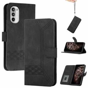 For Motorola Moto G52 Cubic Skin Feel Flip Leather Phone Case(Black)