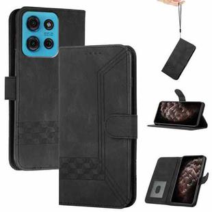 For Motorola Moto G75 5G Cubic Skin Feel Flip Leather Phone Case(Black)