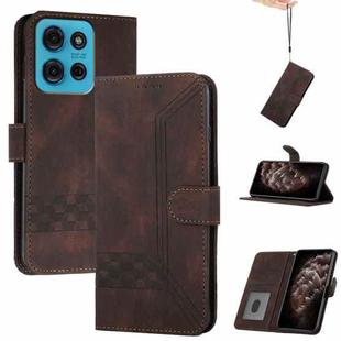 For Motorola Moto G75 5G Cubic Skin Feel Flip Leather Phone Case(Brown)