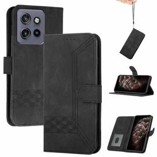 For Motorola Edge 50 Neo Cubic Skin Feel Flip Leather Phone Case(Black)