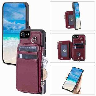 For iPhone SE 2022 / SE 2020 / 8 Zipper Card Slots RFID Phone Case(Wine Red)