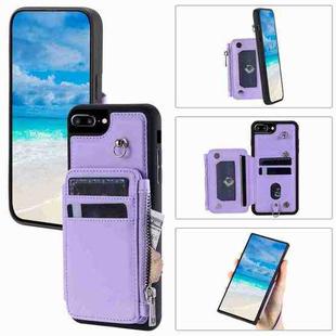 For iPhone 8 Plus / 7 Plus Zipper Card Slots RFID Phone Case(Purple)