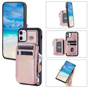 For iPhone 11 Zipper Card Slots RFID Phone Case(Rose Gold)