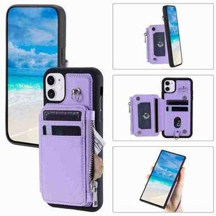 For iPhone 11 Zipper Card Slots RFID Phone Case(Purple)