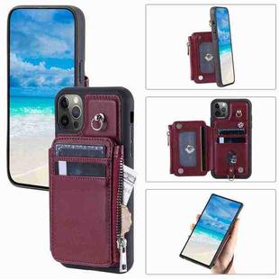 For iPhone 12 / 12 Pro Zipper Card Slots RFID Phone Case(Wine Red)