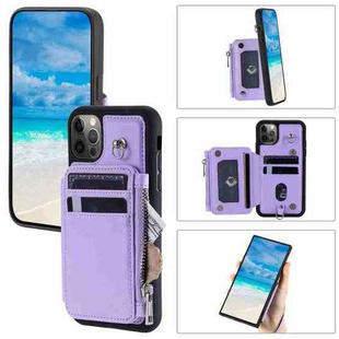 For iPhone 12 Pro Max Zipper Card Slots RFID Phone Case(Purple)