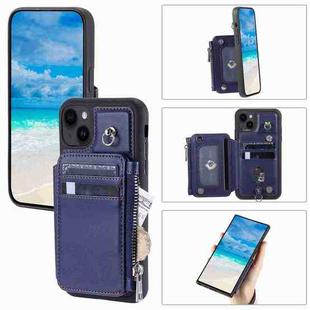 For iPhone 14 Zipper Card Slots RFID Phone Case(Blue)