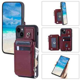 For iPhone 15 Zipper Card Slots RFID Phone Case(Wine Red)